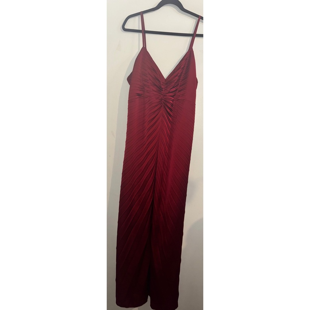 Abercrombie & Fitch Red Giselle Sunburst Pleated Maxi Dress Ruched XXL Tall - Picture 3 of 10